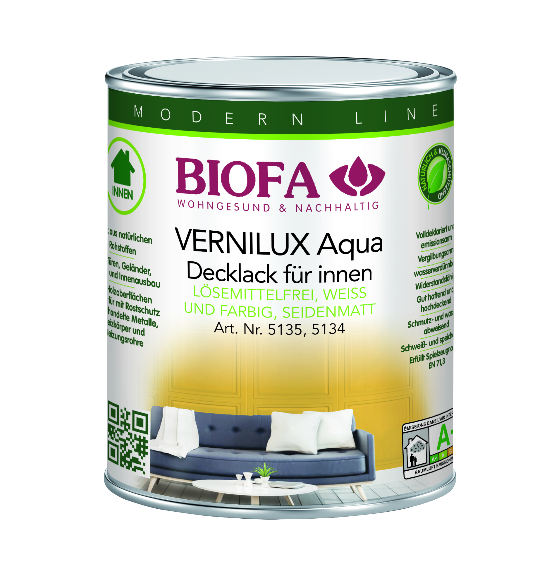 VERNILUX Aqua Decklack für innen seidenmatt weiß lösemittelfrei