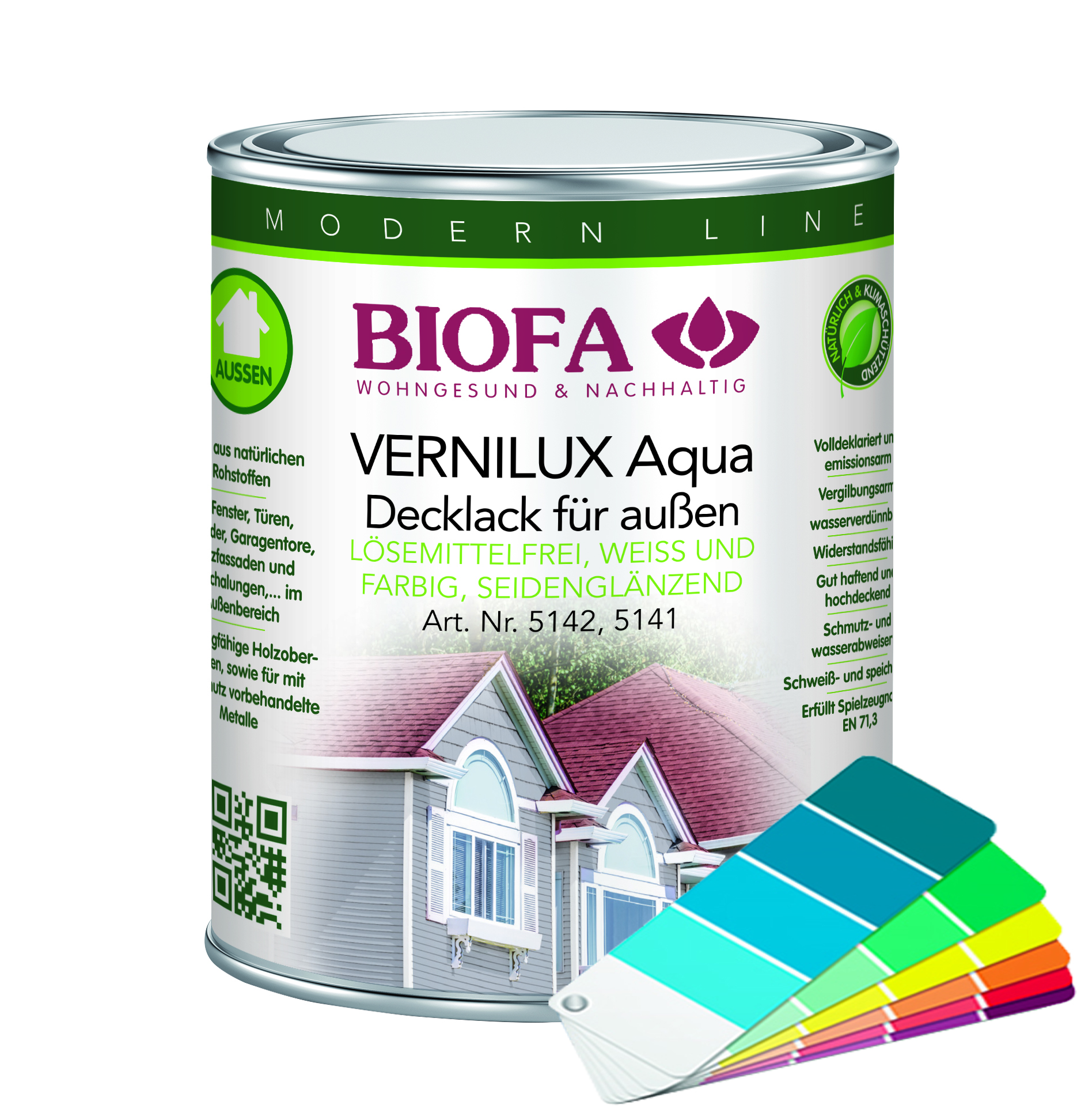 VERNILUX Aqua Decklack für außen, lösemittelfrei, farbig